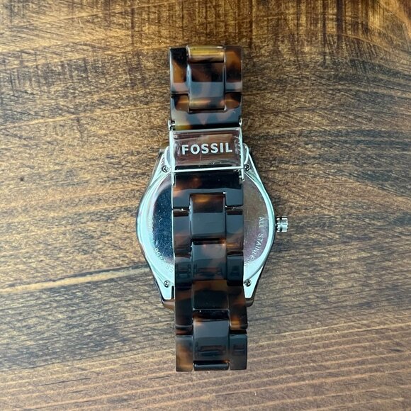 Women's Tortoise Shell Rhinestone Fossil Watch - Picture 2 of 2